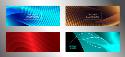 Fototapeta premium Cover designs set. Stripes with colored metallic sheen, gradient. Creative background, wallpaper, magazine cover. EPS vector