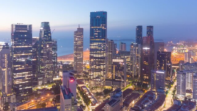 SINGAPORE - FEBRUARY 2, 2020: Hyper lapse video 4K, Beautiful moment of Singapore and business and financial district, Modern building in the city center on February 2, 2020 in Singapore.