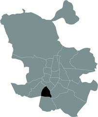 Black location map of Madrilenian Usera neighborhood inside gray map of Madrid, Spain