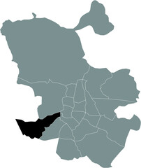 Black location map of Madrilenian Latina neighborhood inside gray map of Madrid, Spain