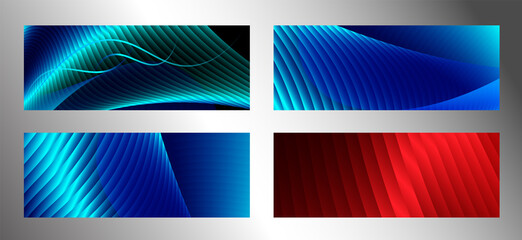 Fototapeta premium Cover designs set. Stripes with colored metallic sheen, gradient. Creative background, wallpaper, magazine cover. EPS vector