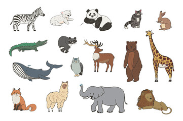 Animals of the world vector illustrations set