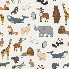 Animals of the world vector seamless pattern