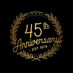 45 years anniversary celebrations design template. 45th logo. Vector and illustrations.