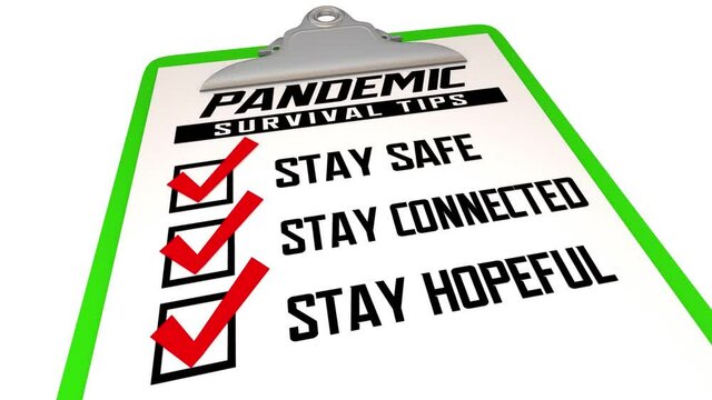 pandemic survival tips stay safe connected hopeful checklist 3d animat