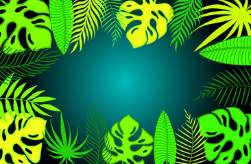 Fototapeta na wymiar Colorful tropical leaves collection. Vector illustration. Frame, template, banner.