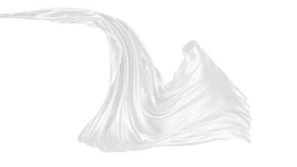 Beautiful flowing fabric of white wavy silk or satin. 3d rendering image.