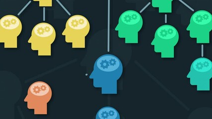 company organizational chart scrolling on screen, also concept of team work or mind mapping