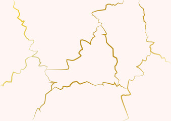 Gold kintsugi vector texture. Broken ceramic background. Kintsugi crack.