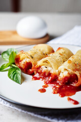 Stuffed pasta with seafood.