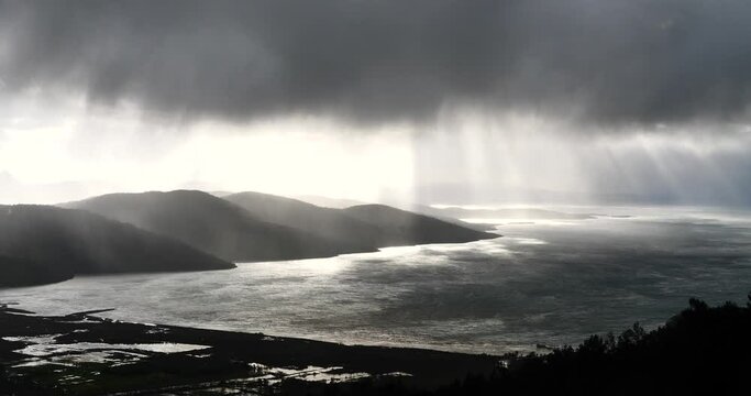 rainy day with clouds on the sea and sun shine reflacting gokova marmaris turkey