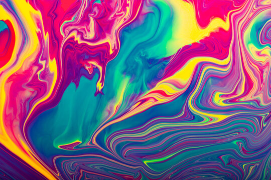 Abstract rainbow colors background.Make up concept.Beautiful stains of liquid nail laquers.Fluid art,pour painting technique.Good as digital decor for phone,copy space.Horizontal photography.