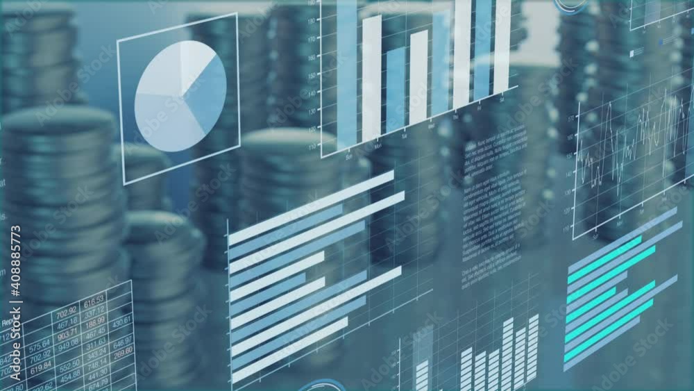 Canvas Prints financial charts animation with stacks of coins on background, concept of stock market or business r