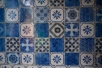 Portuguese azulejo blue tiles. Watercolor seamless pattern