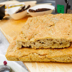 Homemade Italian focaccia, with rosemary and olive oil