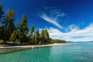 Sunny view of the landscape around Sugar Pine Point Beach