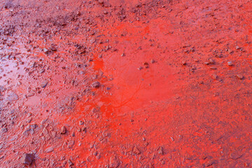 Close-up of red water polluted with iron ore waste