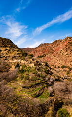 Hiking through the High Atlas Mountains of Morocco on a sunny day