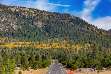 Sunny view with beautiful fall color along the Hope Valley in Lake Tahoe area
