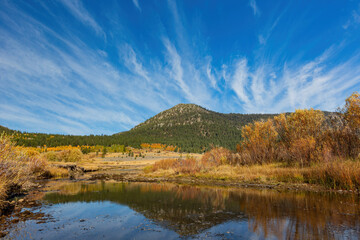 Sunny view with beautiful fall color along the Hope Valley in Lake Tahoe area