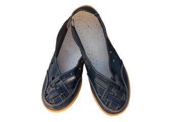 Pair of fashion female leather shoes isolated on white background