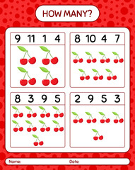 How many counting game with cherry. worksheet for preschool kids, kids activity sheet, printable worksheet