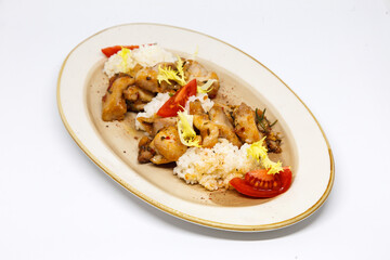 Chicken curry with jasmine rice, indian food concept