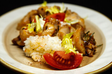 Chicken curry with jasmine rice, indian food concept