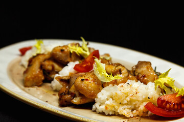 Chicken curry with jasmine rice, indian food concept