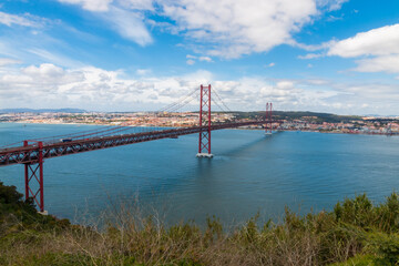 Picture of the famous bridge that cross the Tajo river in Lisbon, Portugal.
