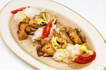 Chicken curry with jasmine rice, indian food concept