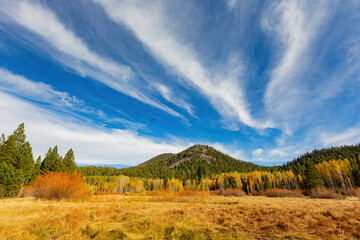 Sunny view with beautiful fall color along the Hope Valley in Lake Tahoe area