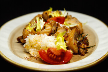 Chicken curry with jasmine rice, indian food concept