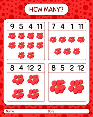 How many counting game with redberry. worksheet for preschool kids, kids activity sheet, printable worksheet