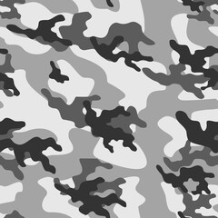 grey Military camo seamless pattern. Forest background on textile. Stylish new design. Ornament. Vector