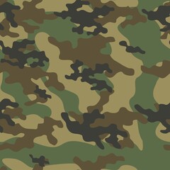 Green camouflage pattern military texture on textile. Repeat print. Fashionable background. Vector