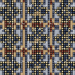 Digital squares seamless pattern. Vector colorful tribal ethnic style grunge background. Repeat geometric urban backdrop. Abstract mosaic ornaments. Modern decorative rough textured design