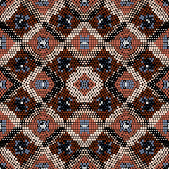 Digital pixel squares seamless pattern. Vector colorful tribal ethnic style background. Repeat geometric traditional backdrop. Abstract mosaic ornaments. Modern decorative halftone design. Material