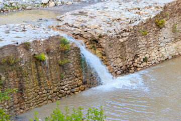 Small waterfall on mountain river in Kesme Bogaz canyon, Antalya province in Turkey