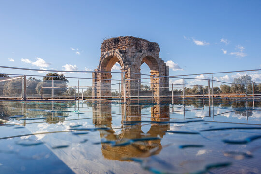 Glass protective floor of Caparra baths, Extremadura, Spain