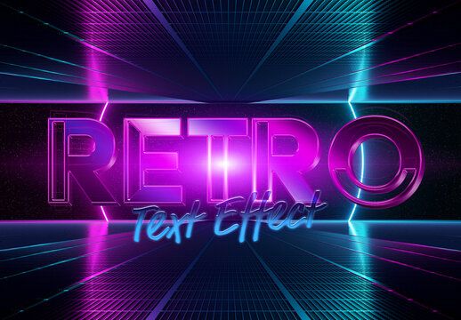 Retro 80S Style 3D Text Effect Mockup