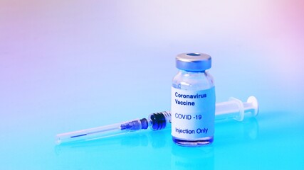 Disease outbreak. Medical syringe with needle for protection flu virus and coronavirus. Covid vaccine on white. Syringe, medical injection