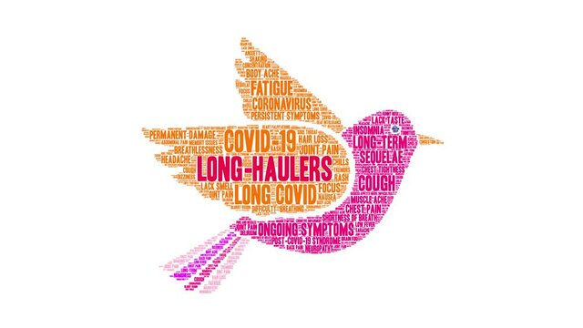 Long-Haulers animated word cloud on a white background.