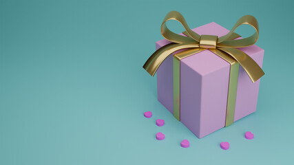 Pink sweet hearts and gift box 3d