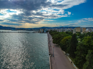 Obraz premium Aerial photo over Volos city and the port in Magnesia, Greece