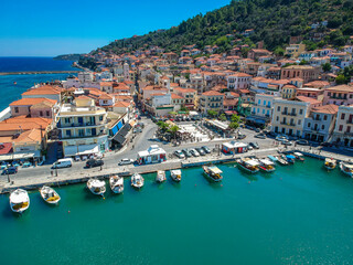 Aerial view over picturesque seaside town of Gytheio, Lakonia, Peloponnese, Greece