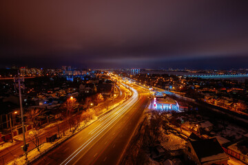 Night Voronezh cityscape. Aerial view from the roof