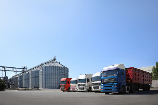 View of modern granaries for storing cereal grains outdoors
