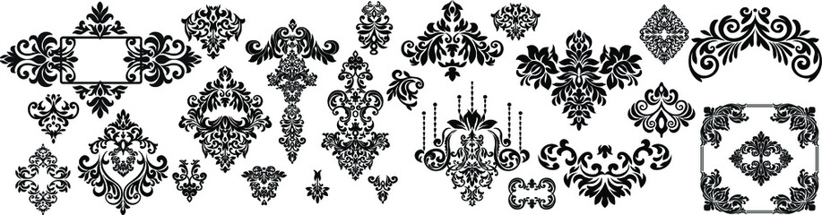 Set of Oriental vector damask patterns for greeting cards and wedding invitations.