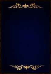 Dark blue background with luxery golden ornaments and golden frame. Good for logo or invitation.